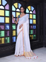 White Checkbox Designs Soft Linen Saree With Zari Borders-MA62LN33990026