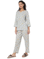 Smarty Pants Women's Cotton Grey Floral Print Night Suit