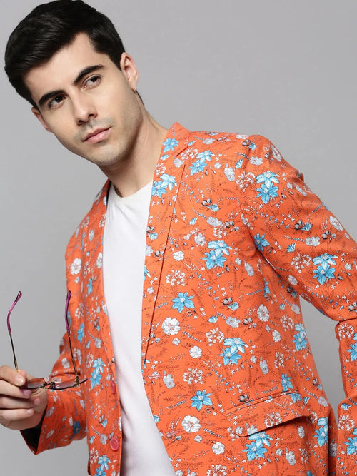 Men Coral Printed Blazer-SOBLZ-300-Coral