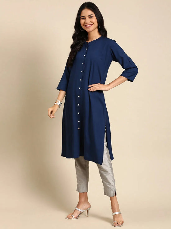 Women's Teal Solid Straight Kurta-DF-1423-Teal