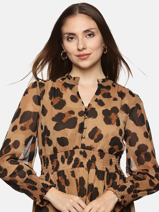 Animal Print Smocked Waist Midaxi Dress-17360