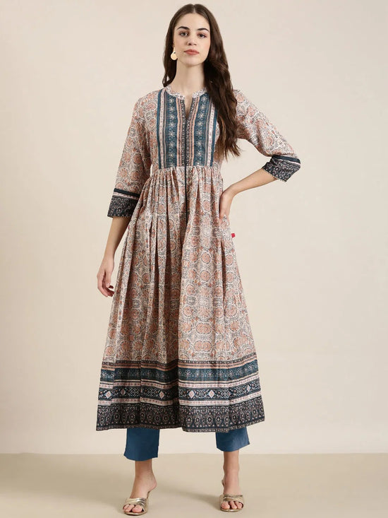 Women Beige Floral Anarkali Kurta-RF-2216-Beige