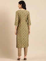 Women's Green Printed Straight Kurta-AT-A382-K-Olive