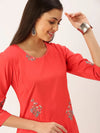 Women's Red Solid Straight Kurta-DF-1208-Red