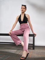 Women Pink Front Darted Knitted Straight Pants