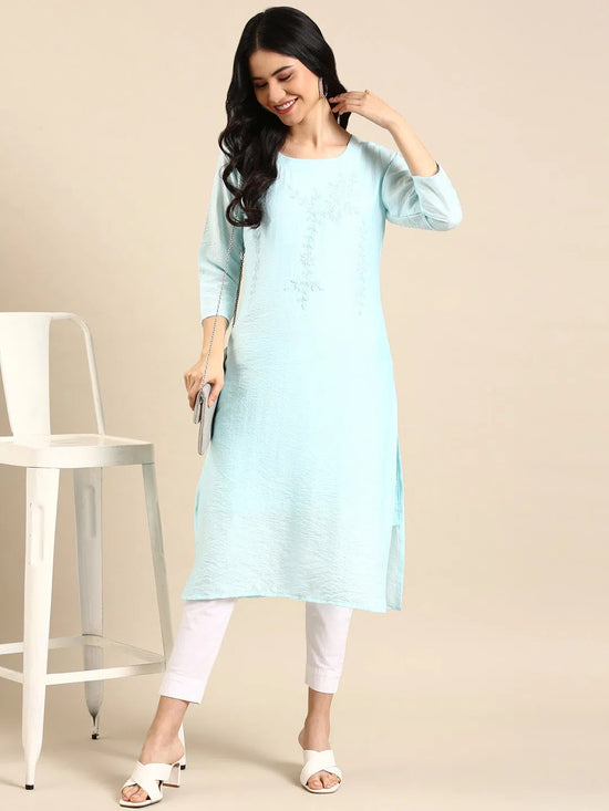 Women's Blue Solid Straight Kurta-SKC-3362-Blue