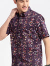 Men Spread Collar Abstract Purple Casual Shirt-REVERIE-2110-Purple