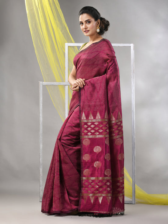 Magenta Silk Matka Soft Saree With Stripes Pattern-MA57SLMT331760031