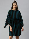 Women's Black Striped Kaftan Dress-SP-5846-Blackgreen