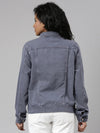 Women Grey Solid Denim Jacket-IM-10327-Grey