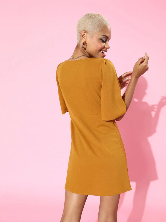 Mustard Sweetheart Neck Short Dress