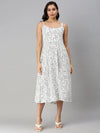 Women's Typography White Fit and Flare Dress-AE-9922-White