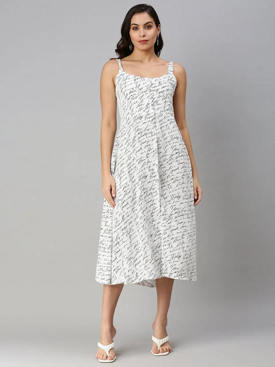 Women's Typography White Fit and Flare Dress-AE-9922-White