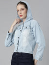 Women Blue Solid Denim Jacket-GZ-9510-Blue