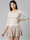 Women Taupe Striped Peplum Dress-BEC-42-Taupe