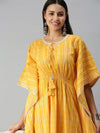 Women's Yellow Geometrical Kurta Sets-DW-1230-Mustardoffwhite