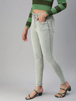 Women's Green Solid Denim Skinny Jeans-GZ-5154-Green