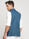 Men Teal Mandarin Collar Solid Nehru Jacket-AK-12527-66-Teal