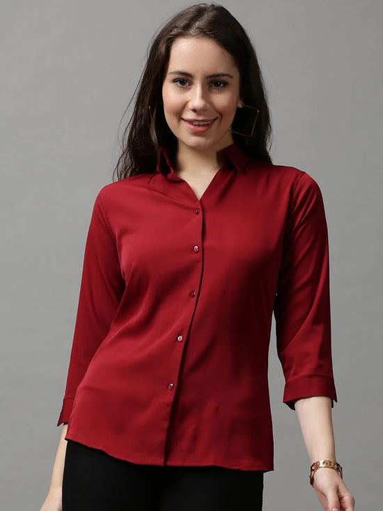 Women's Maroon Solid Shirt-AE-3331023-Maroon