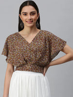 Women's Self Design Brown Top-AE-10183-Brown