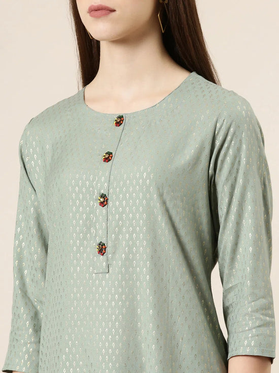 Women Sea Green Floral Straight Kurta-GW-4190-Seagreen