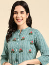 Women's Teal Printed Straight Kurta-AT-A562-K-Teal