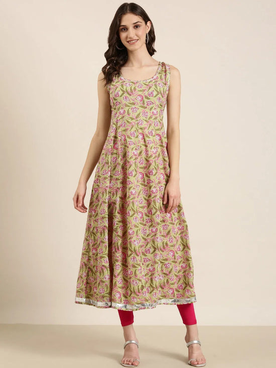 Women Green Floral Anarkali Kurta-RE-SKF-203-Green