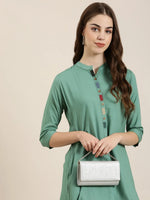 Women Sea Green Solid Straight Kurta-DF-9947-Seagreen