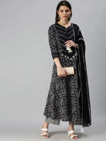 Women's Navy Blue Printed Kurta Sets-AB04-Navyblue