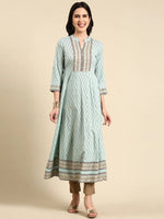 Women's Turquoise Blue Printed Anarkali Kurta-HO-902-Turquoiseblue