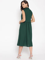 Front placket two layer midi dress in Bottle Green