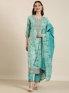 Women Turquoise Blue Paisley Kurta Set-GW-3627-Turquoiseblue