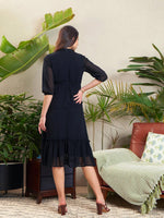 Women Black Tiered Midi Dress