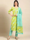 Women's Green Floral Kurta Set-AT-A-212-KPD-Limegreen