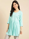 Women's Blue Solid A-Line Kurti-BGE-656-Blue