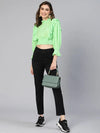 Women Solid Green Ruffled Long Sleeve  Casual Crop Top-S23078WBL002