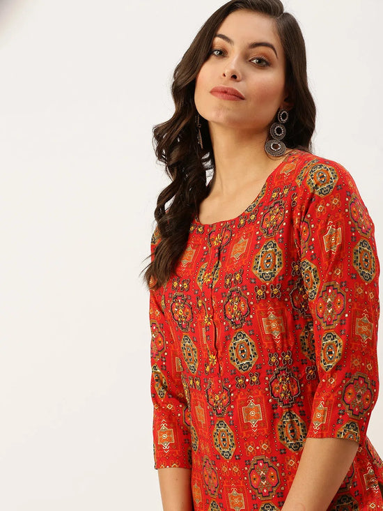 Women's Red Printed Straight Kurtas-GW-2445-Red