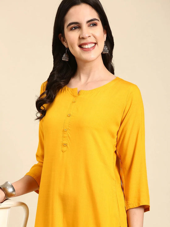 Women's Yellow Solid Straight Kurti-BGR-001-Yellow