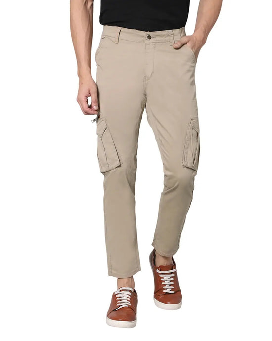 Ribbed Jogger Cargos with 6 pockets-Beige-HJC9111-32