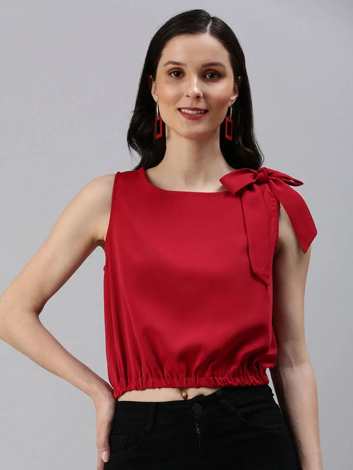 Women's Red Solid Top-SH-6170-Maroon