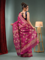 Purple Blended Silk Handwoven Saree With Flower Designs-MA50BSL34710009