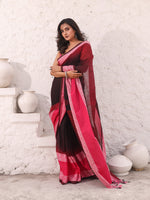 Black Pure Cotton Ikkat Saree With Texture Border-MA54CT33500064