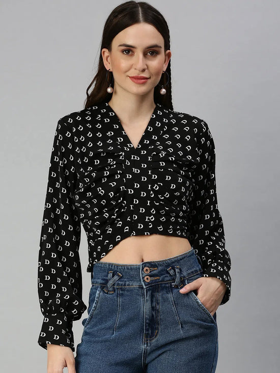 Women's Black Printed Tops-AE-10309-Blackwhite