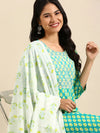 Women's Teal Printed Kurta Set-AT-A374-Teal