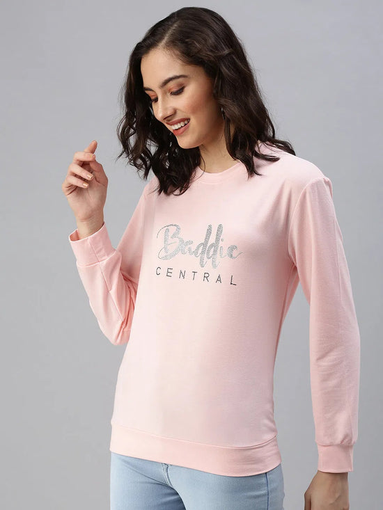 Women's Pink Solid SweatShirt-AN-12-Pink