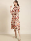 Women Brown Floral Shirt Dress-DW-5457-Brown