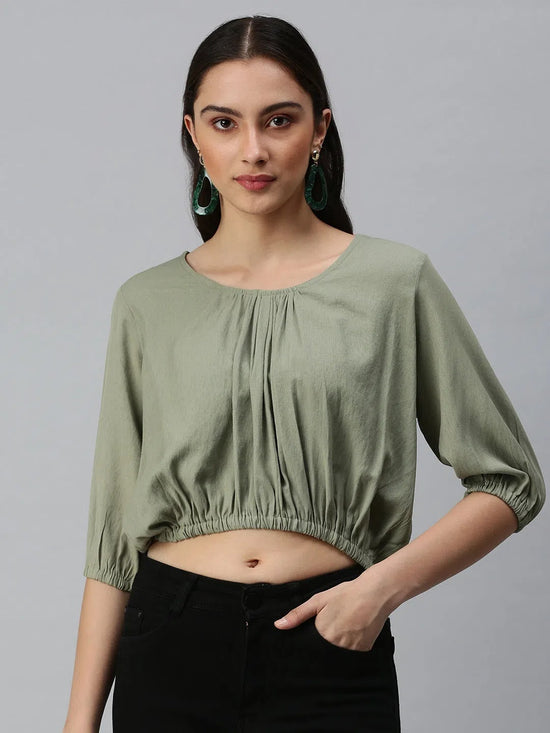 Women's Solid Olive Top-AE-10209-Olive