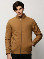 Men Khaki Solid Casual Bomber Jackets-ZD-3702-Khaki