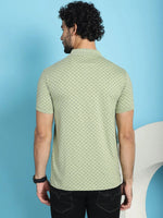 Venitian Men All Over Printed Polo Neck Mint Cotton T-Shirt With Pocket