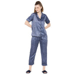 Smarty Pants Women's Silk Satin Blue Color Polka Dot Night Suit